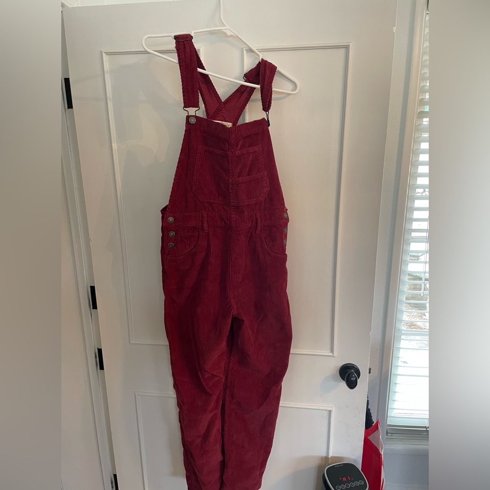 Burgundy corduroy overalls from free people